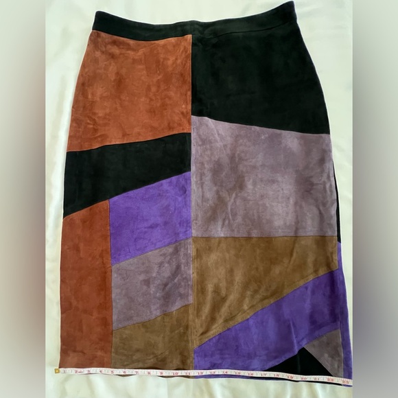 Sezane Colorblock Suede Midi Skirt in Brown, Green, Purple - Picture 6 of 10